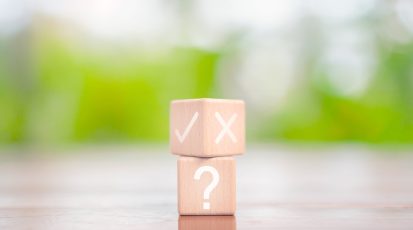 Wood,Block,Shows,Question,Check,Right,And,Wrong,Marks.,Concept