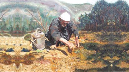 احدى لوحات غاندي ابوذياب في كهف الفنون